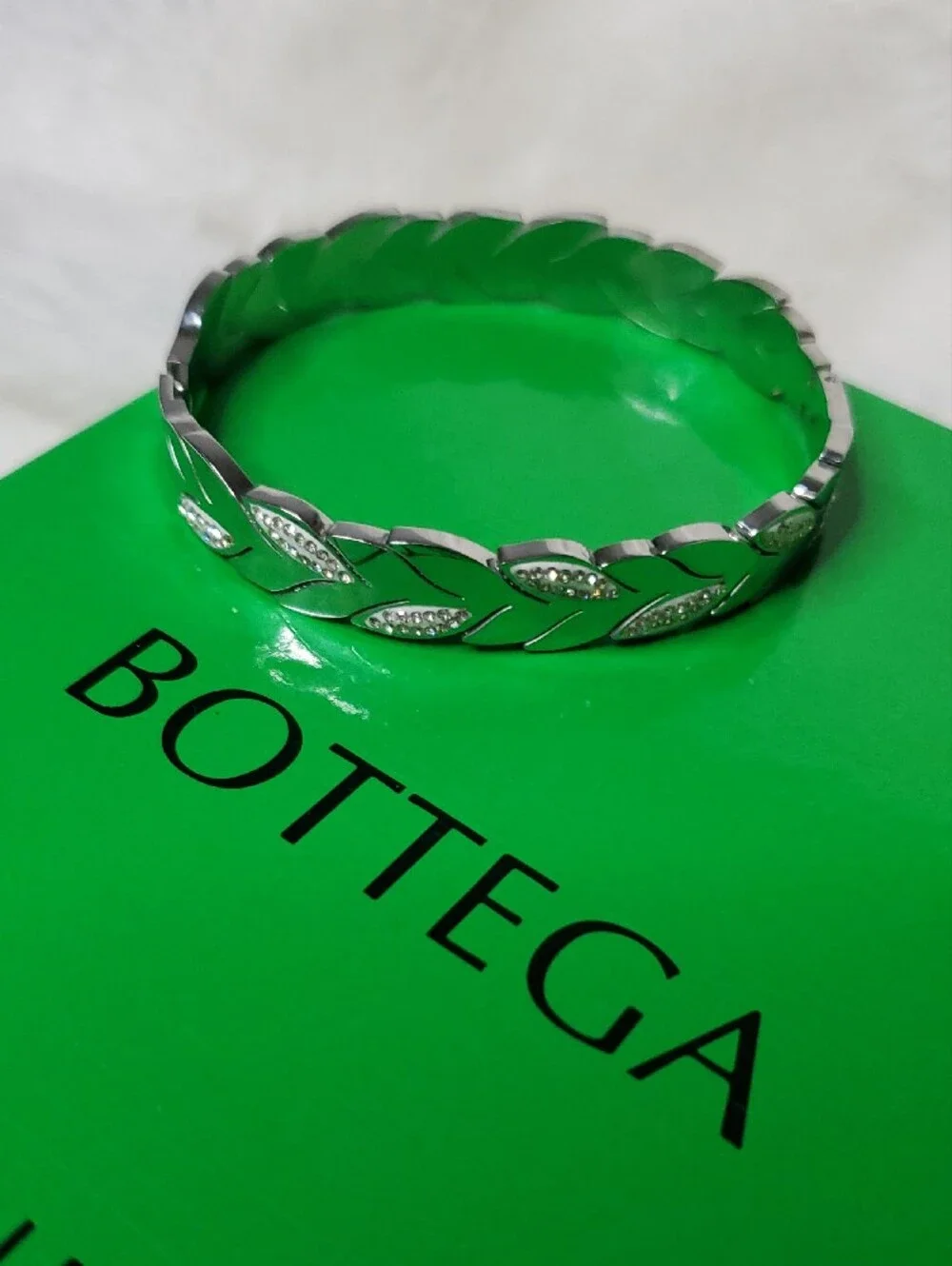 💠Silver Leaf Link Bracelet with Crystal Accents